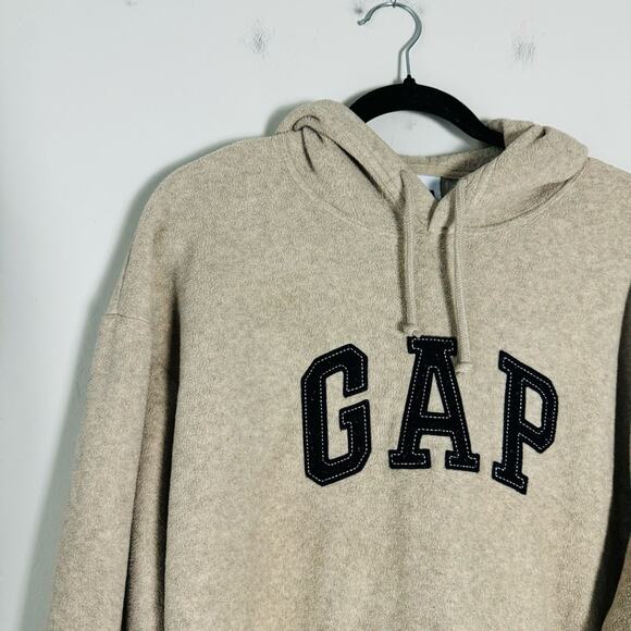 GAP fleece soft stretchy Hoodie Beige tan logo front woman’s XL - Picture 2 of 9